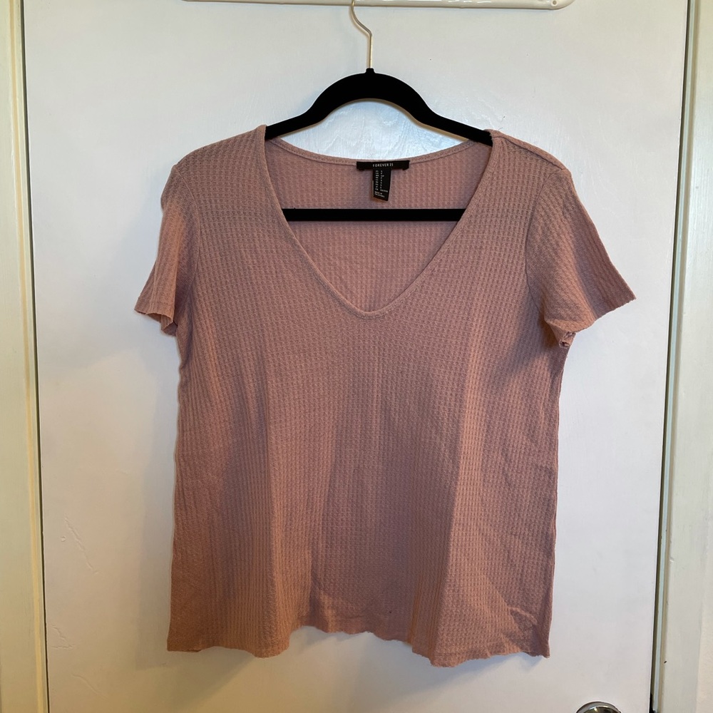 Rosy Pink Waffle Textured V Neck Shirt
